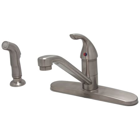 Picture of PROFLO 1.5 gpm 8 in. 1 Lever Handle 4-Hole Deck Mount Kitchen Sink Faucet 360<DEG/> Swivel Spout 1/2 in. IPS Connection Brushed Nickel